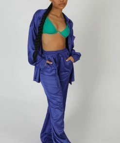 Public Desire UK Satin Wide Leg Trousers Purple