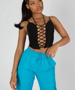 Public Desire UK Lace Up Corset Top Black KAIIA CLOTHING