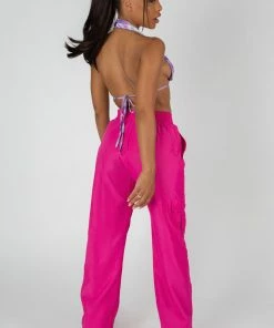 Public Desire UK SPLIT HEM WIDE LEG CARGO POCKET TROUSER PINK