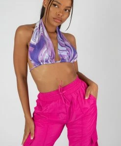 Public Desire UK SPLIT HEM WIDE LEG CARGO POCKET TROUSER PINK