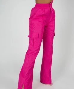 Public Desire UK SPLIT HEM WIDE LEG CARGO POCKET TROUSER PINK