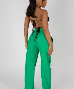 Public Desire UK SPLIT HEM WIDE LEG CARGO POCKET TROUSER GREEN