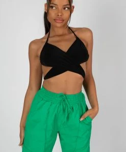 Public Desire UK SPLIT HEM WIDE LEG CARGO POCKET TROUSER GREEN