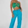 Public Desire UK KAIIA CLOTHING Slinky Loop Ruching Crop Top Green