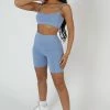 Public Desire UK Basic Scoop Neck Crop Top Bluebell