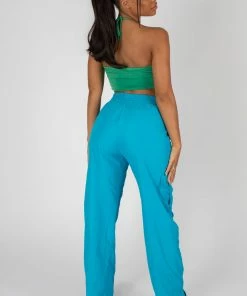 Public Desire UK KAIIA CLOTHING Slinky Loop Ruching Crop Top Green