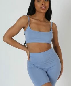 Public Desire UK Basic Scoop Neck Crop Top Bluebell