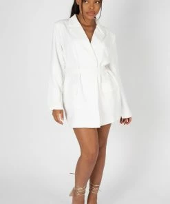 Public Desire UK WRAP BELT BLAZER DRESS WHITE