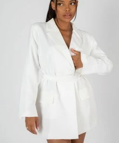 Public Desire UK WRAP BELT BLAZER DRESS WHITE
