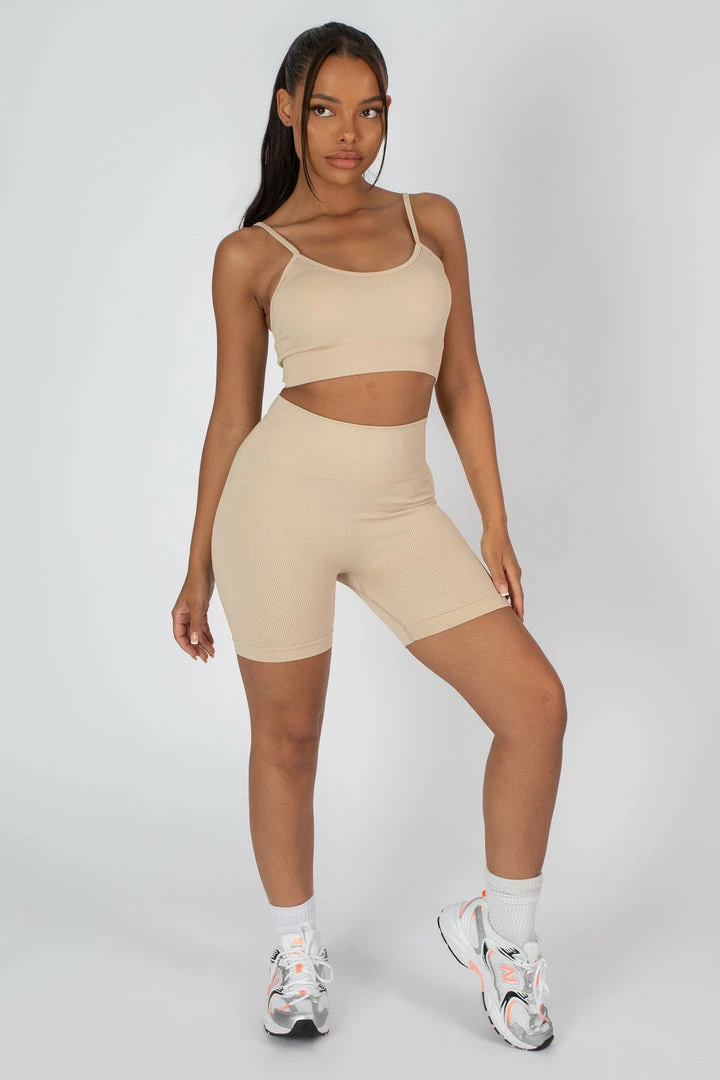 Public Desire UK KAIIA CLOTHING RIBBED CROP TOP AND SHORT CO-ORD SET SAND 2 Public Desire UK KAIIA CLOTHING RIBBED CROP TOP AND SHORT CO-ORD SET SAND