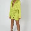 Public Desire UK Tie Waist Satin Blazer Dress Lime KAIIA CLOTHING