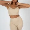 Public Desire UK KAIIA CLOTHING RIBBED CROP TOP AND SHORT CO-ORD SET SAND