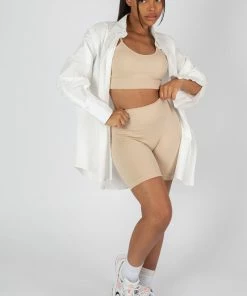 Public Desire UK KAIIA CLOTHING RIBBED CROP TOP AND SHORT CO-ORD SET SAND 13 Public Desire UK KAIIA CLOTHING RIBBED CROP TOP AND SHORT CO-ORD SET SAND