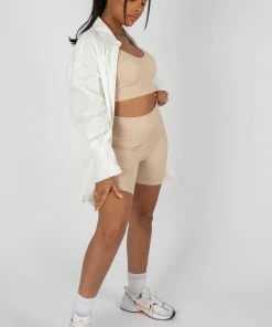 Public Desire UK KAIIA CLOTHING RIBBED CROP TOP AND SHORT CO-ORD SET SAND 12 Public Desire UK KAIIA CLOTHING RIBBED CROP TOP AND SHORT CO-ORD SET SAND