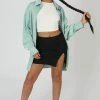Public Desire UK KAIIA CLOTHING Satin Oversized Shirt Mint