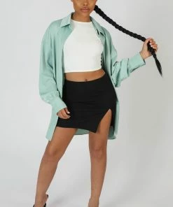 Public Desire UK KAIIA CLOTHING Satin Oversized Shirt Mint