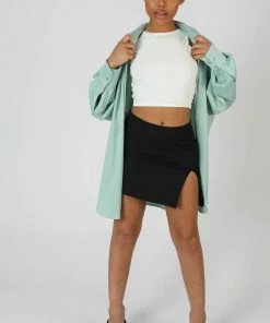 Public Desire UK KAIIA CLOTHING Satin Oversized Shirt Mint