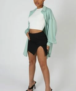Public Desire UK KAIIA CLOTHING Satin Oversized Shirt Mint