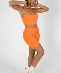 Public Desire UK RIBBED CROP TOP AND SHORT CO-ORD SET ORANGE