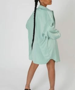 Public Desire UK KAIIA CLOTHING Satin Oversized Shirt Mint