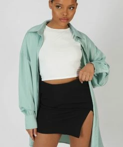 Public Desire UK KAIIA CLOTHING Satin Oversized Shirt Mint