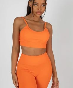 Public Desire UK RIBBED CROP TOP AND SHORT CO-ORD SET ORANGE