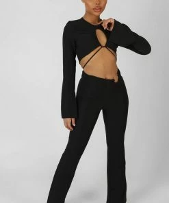 Public Desire UK Bullring Detail Flare Trousers Black KAIIA CLOTHING