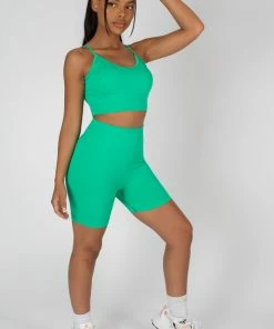 Public Desire UK KAIIA CLOTHING RIBBED CROP TOP AND SHORT CO-ORD SET GREEN