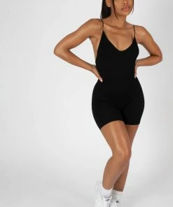 Public Desire UK RIBBED SHORT UNITARD BLACK KAIIA CLOTHING