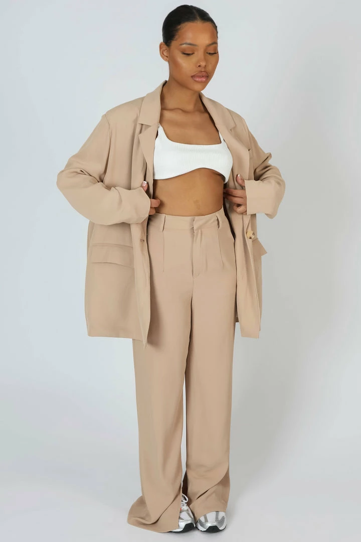 Public Desire UK KAIIA CLOTHING Split Detail High Waisted Dad Trouser Sand 3 Public Desire UK KAIIA CLOTHING Split Detail High Waisted Dad Trouser Sand