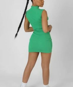 Public Desire UK Rib Cut Out Bodycon Mini Dress Green
