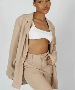 Public Desire UK KAIIA CLOTHING Oversized Dad Blazer Sand