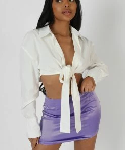 Public Desire UK KAIIA CLOTHING Wrap Waist Poplin Shirt White