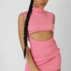Public Desire UK KAIIA CLOTHING Rib Cut Out Bodycon Mini Dress Pink