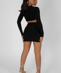 Public Desire UK SLINKY SKIRT AND TOP CO-ORD BLACK KAIIA CLOTHING