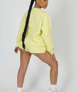 Public Desire UK Amalfi Coast Embroidered Oversized Sweatshirt Lemon