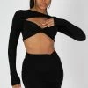 Public Desire UK KAIIA CLOTHING SLINKY SKIRT AND TOP CO-ORD NEON BLACK