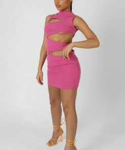 Public Desire UK Asymmetric Cut Away Mini Dress Magenta