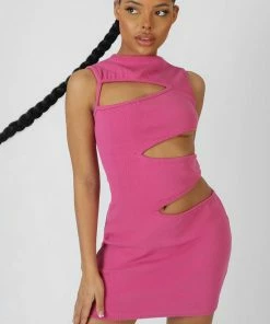 Public Desire UK Asymmetric Cut Away Mini Dress Magenta