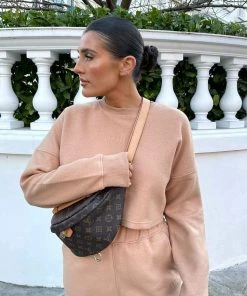 Public Desire UK KAIIA CLOTHING Kaiia Fluffy Cropped Sweatshirt Camel