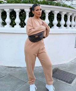 Public Desire UK Kaiia Fluffy 90S Joggers Camel