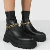 Public Desire UK TESSA BLACK CHUNKY CHAIN DETAIL ANKLE BOOTS