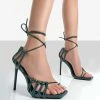 Public Desire UK Violett Green Pu Square Toe Lace Up Heels
