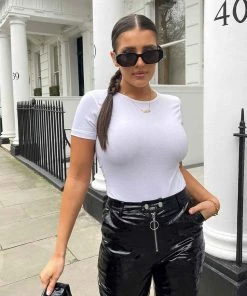 Public Desire UK KAIIA CLOTHING Cap Sleeve Tshirt Bodysuit White