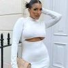 Public Desire UK Long Sleeve Waist Cut Out Mini Dress Ivory KAIIA CLOTHING