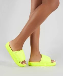 Public Desire UK Revel Sliders In Neon Yellow