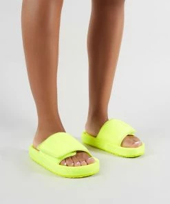 Public Desire UK Revel Sliders In Neon Yellow