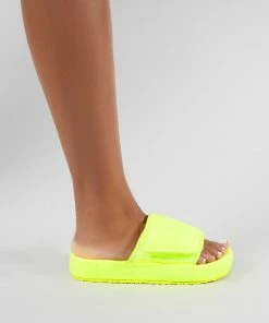 Public Desire UK Revel Sliders In Neon Yellow