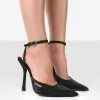 Public Desire UK Adapt Black Satin Pointed Toe Court Heels