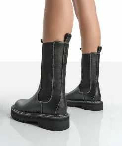 Public Desire UK Flat Boots Animate Black Ankle Chelsea Boots